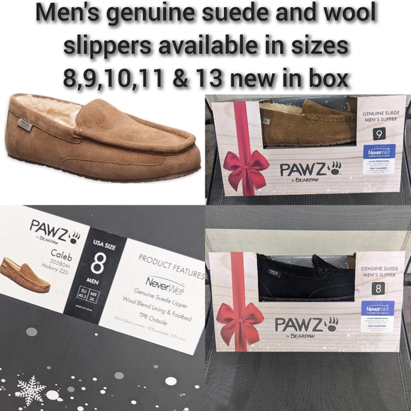 NIB men's bear baw suede and wool slippers hickory chestnut size 13 - Picture 6 of 13